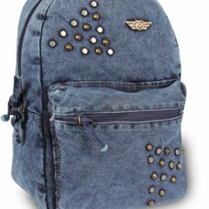 حقيبة ظهر جينز قطني ناعم لون ازرق جينز مرصع صناعة تركية
