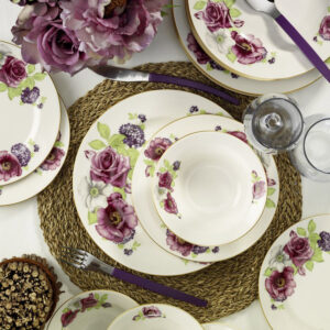 طقم صحون 24 قطعة - زخرفة نباتية - صناعة تركية