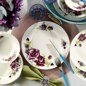 طقم صحون 24 قطعة – زخرفة نباتية – صناعة تركية