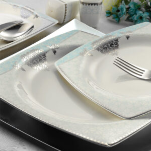 طقم صحون طعام 62 قطعة منقوش - صناعة تركية