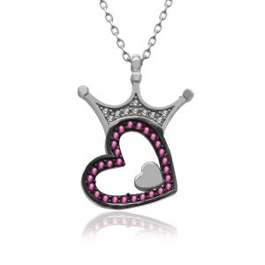 سنسال فضة على شكل قلب مع تاج - صناعة تركية