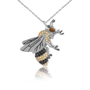 سنسال فضة مع نحلة بيضاء - صناعة تركية