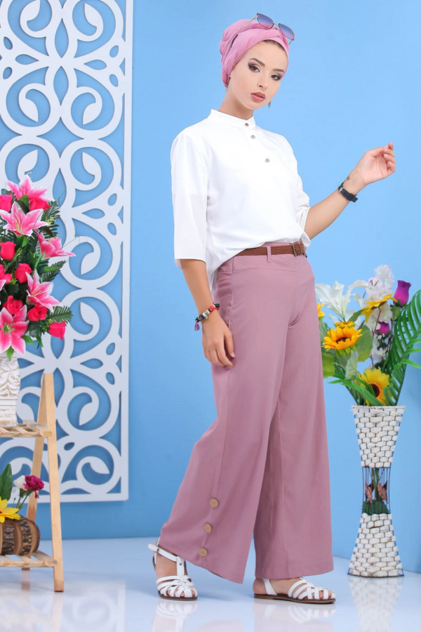 بنطال كلاسيكي نسائي بودرة تصميم جذاب - صناعة تركية