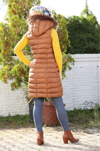 سترة نسائية بنية نفخ طويلة – صناعة تركية