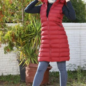 سترة نسائية حمراء نفخ طويلة - صناعة تركية