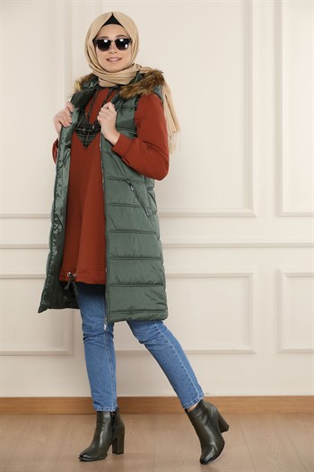 سترة نسائية زيتية نفخ طويلة – صناعة تركية