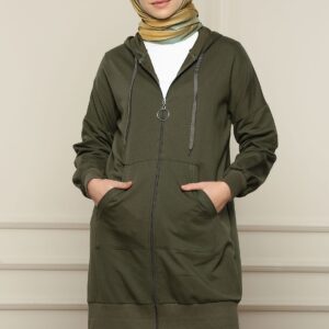 سترة نسائية صوفية خضراء (زيتية) - صناعة تركية