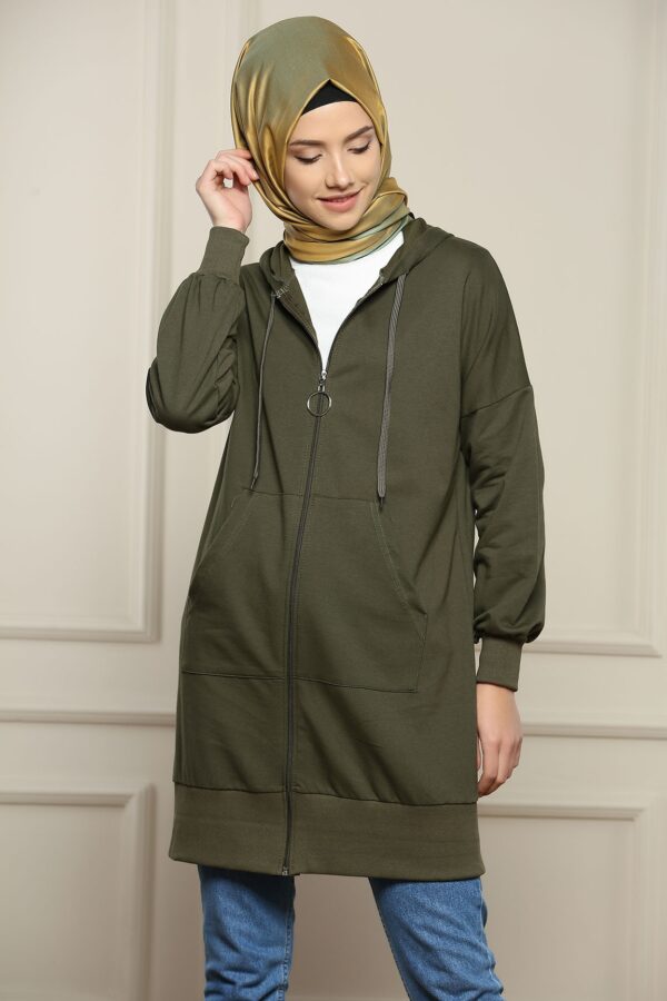 سترة نسائية صوفية خضراء (زيتية) - صناعة تركية