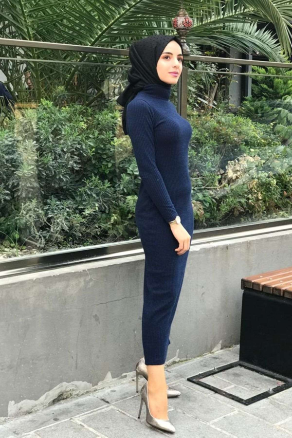 فستان نسائي أزرق داكن تصميم حديث و رائع - صناعة تركية
