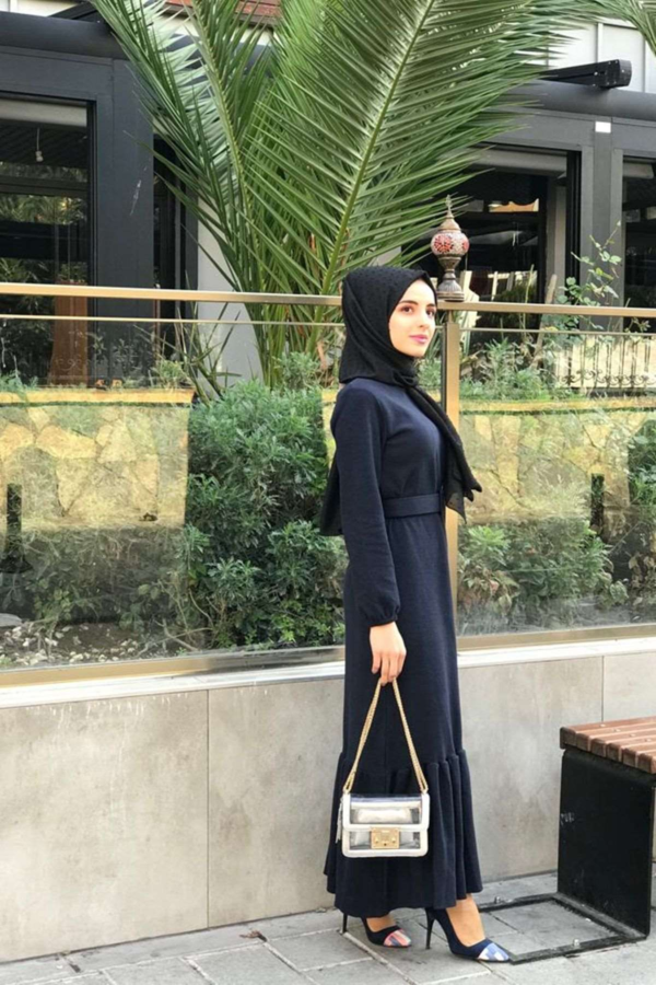 فستان نسائي أسود مع رباط تصميم رائع و جذاب - صناعة تركية