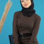 فستان نسائي بني تصميم حديث و رائع - صناعة تركية