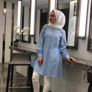 قميص بالون نسائي أزرق تصميم رائع و جذاب - صناعة تركية