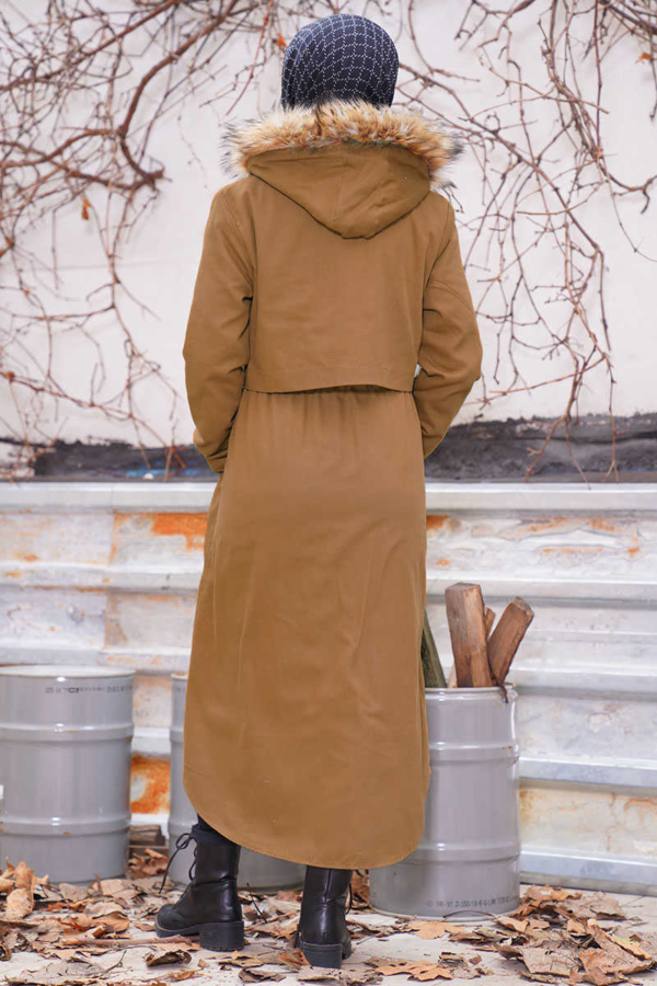 معطف نسائي بني (جملي) تصميم حديث و رائع – صناعة تركية