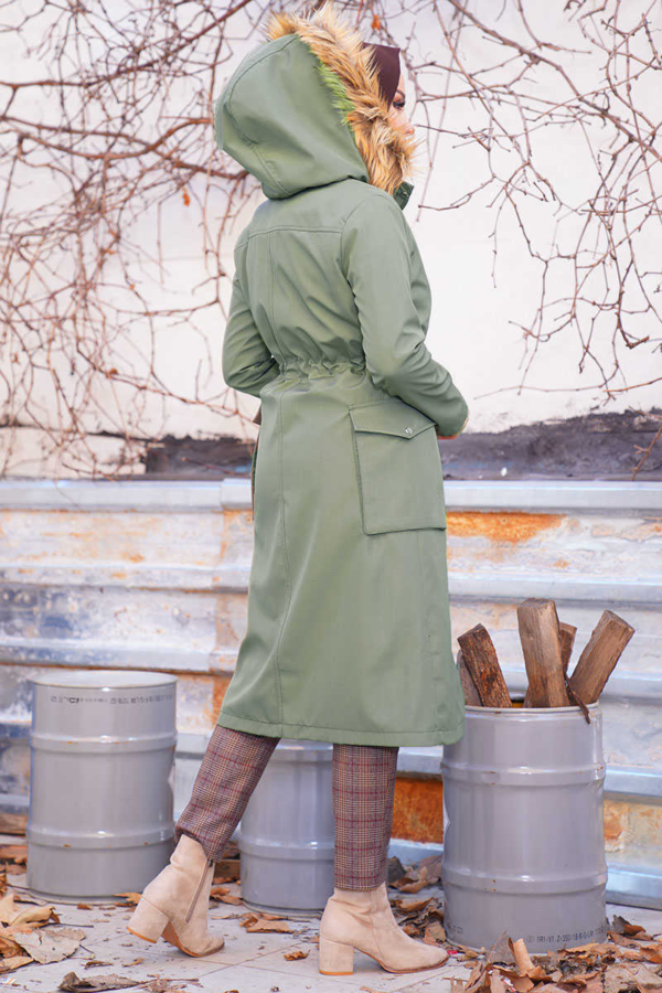 معطف نسائي كاكي تصميم رائع - صناعة تركية