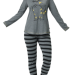 بيجامة نسائية رمادية مطبوعة تصميم حذاب - صناعة تركية