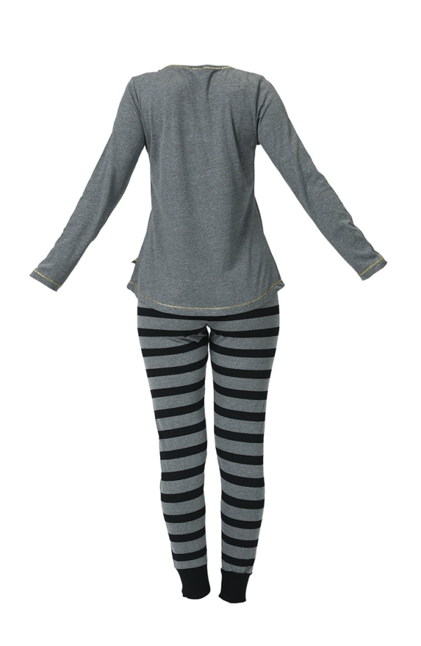 بيجامة نسائية رمادية مطبوعة تصميم حذاب - صناعة تركية