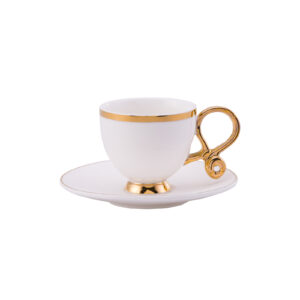 طقم فناجين قهوة أبيض وذهبي تصميم حديث وراقي - صناعة تركية