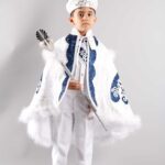 طقم ملابس للأولاد أبيض وكحلي منقوش .. تصميم عثماني – صناعة تركية