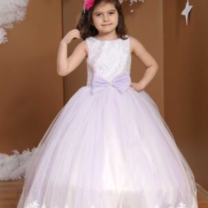 فستان بناتي عرايسي أبيض وبنفسجي فاتح .. موديل وتصميم حديث صناعة تركية