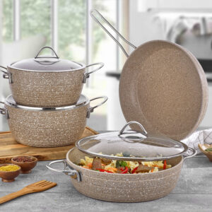 طقم طناجر طهي بني 9 قطع تصميم حديث ورائع – صناعة تركية