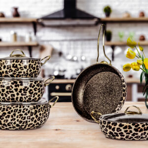 طقم طناجر طهي مزخرفة 9 قطع تصميم حديث وراقي – صناعة تركية 