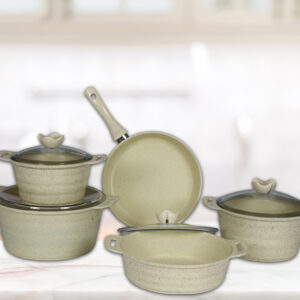 طقم طناجر طهي كريمي 9 قطع تصميم حديث وراقي – صناعة تركية