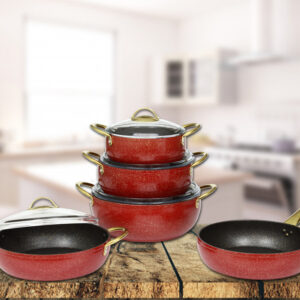 طقم طناجر طهي أحمر 9 قطع تصميم حديث وراقي– صناعة تركية