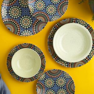 طقم صحون سفرة بورسلان مزخرف تصميم حديث وراقي 24 قطعة – صناعة تركية