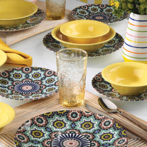 طقم صحون سفرة بورسلان مزخرف تصميم حديث وراقي 24 قطعة – صناعة تركية