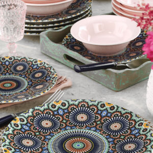 طقم صحون سفرة بورسلان مزخرف تصميم حديث وراقي 24 قطعة – صناعة تركية