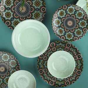 طقم صحون سفرة بورسلان مزخرف تصميم حديث وراقي 24 قطعة – صناعة تركية