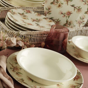 طقم صحون سفرة بورسلان مزخرف تصميم حديث وراقي 24 قطعة – صناعة تركية