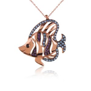 قلادة على شكل سمكة أكوا ستون الفضية