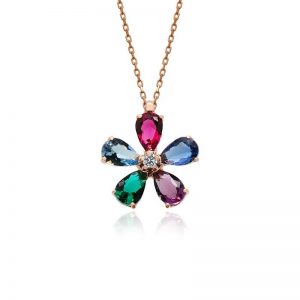 سنسال فضة على شكل وردة ملونة - صناعة تركية