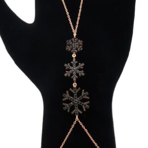 سوار كف فضة مع ندفات الثلج السوداء - صناعة تركية