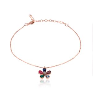 سوار فضة مع وردة ملونة - صناعة تركية