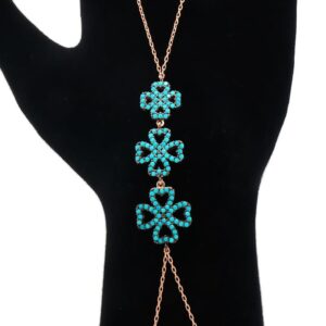 سوار كف فضة مع شكل وردة تركوازي - صناعة تركية