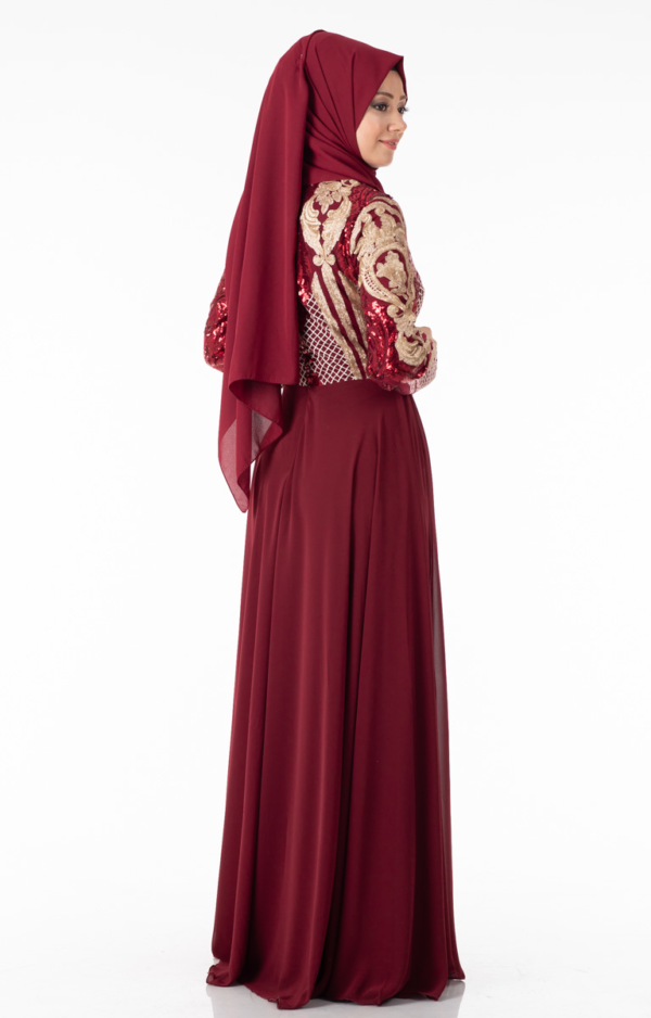 فستان سهرة نسائي أحمر منقوش تصميم رائع و جذاب – صناعة تركية