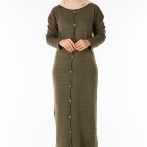 فستان نسائي زيتي مع معطف تصميم حديث و جذاب – صناعة تركية