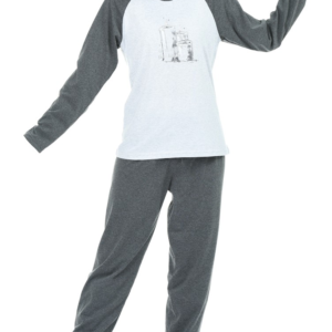 بيجامة نوم نسائية رمادية و بيضاء مطبوعة تصميم جذاب - صناعة تركية