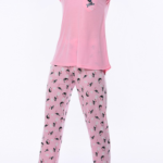 بيجامة نوم نسائية وردية مطبوعة تصميم رائع و جذاب - صناعة تركية