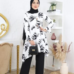 سترة نسائية بيضاء مطبوعة تصميم حديث ورائع - صناعة تركية