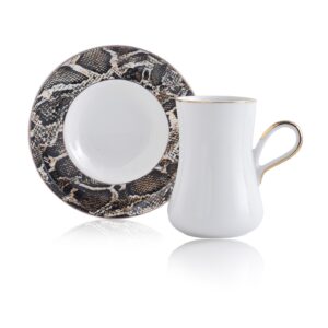 طقم فناجين قهوة أبيض مع أطباق على شكل جلد الأفعى تصميم رائع وجذاب – صناعة تركية