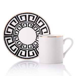 طقم فناجين قهوة أبيض مع أطباق مزخرفة تصميم راقي وحديث – صناعة تركية