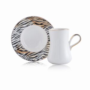 طقم فناجين قهوة أبيض مع أطباق ملونة تصميم رائع وجذاب – صناعة تركية