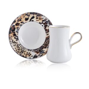 طقم فناجين قهوة أبيض مع أطباق ملونة تصميم رائع وجذاب – صناعة تركية