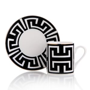 طقم فناجين قهوة أبيض وأسود مزخرف تصميم راقي وحديث - صناعة تركية