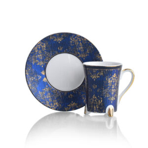 طقم فناجين قهوة أزرق مع زخرفة نباتية تصميم حديث ورائع – صناعة تركية