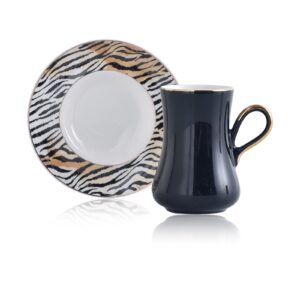 طقم فناجين قهوة أسود مع أطباق ملونة تصميم رائع وجذاب – صناعة تركية