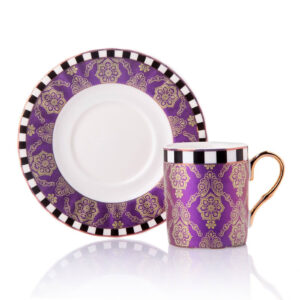 طقم فناجين قهوة بنفسجي مع زخرفة نباتية تصميم حديث ورائع – صناعة تركية